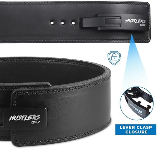 Hustlers Only Weight Lifting Belt with Lever Buckle Genuine Leather Gym Belt for Deadlift, Power Lifting, Bodybuilding, Workout Belt 10mm thickness for Back Support, Lifting Belt for Men and Women