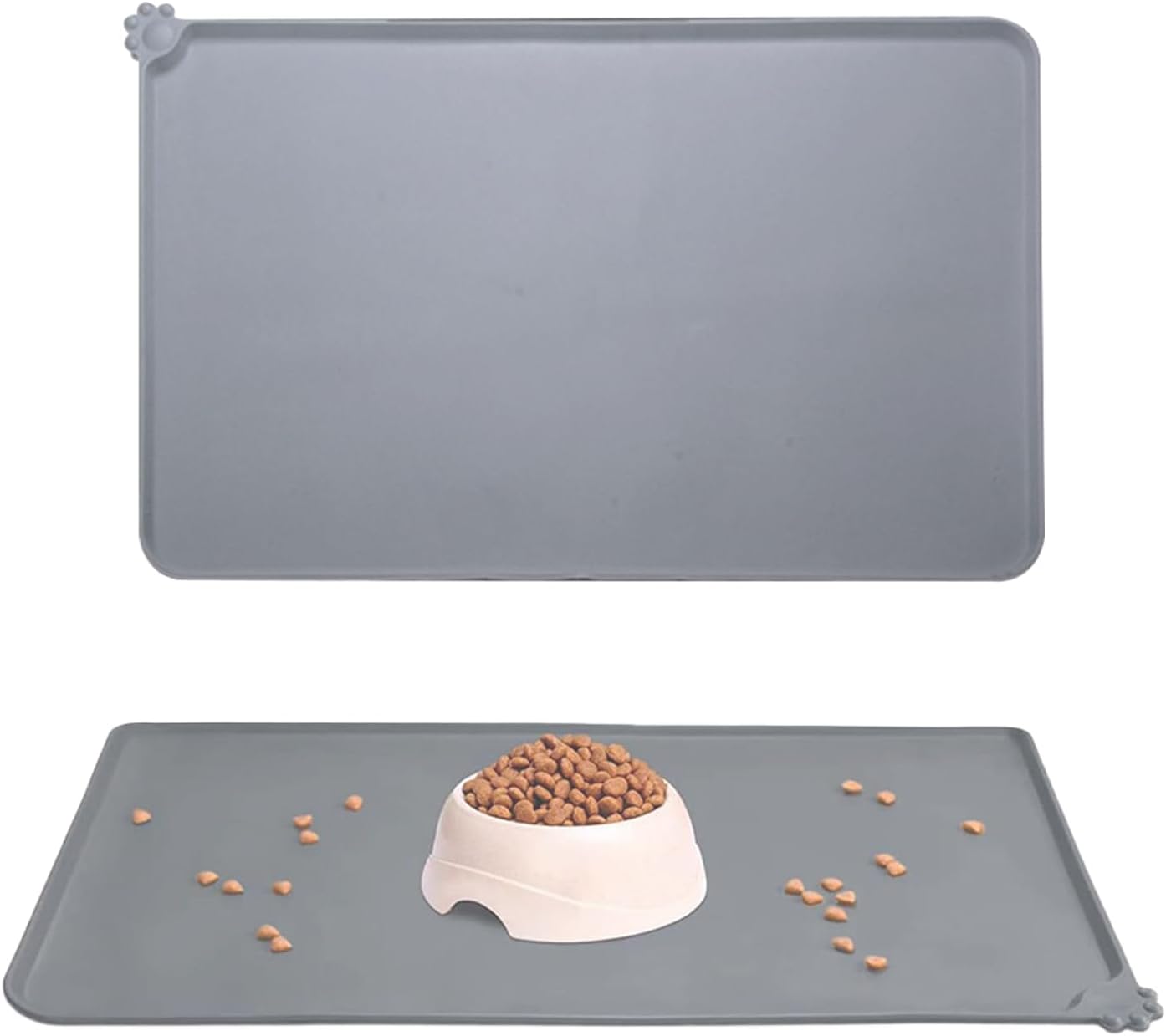 1pcs Gray Pet Feeding Mat (48cm*30cm), Silicone Cat and Dog Feeding Mat, Pet Food Mat, Pet Bowl Placement Tray, Non-slip and Waterproof