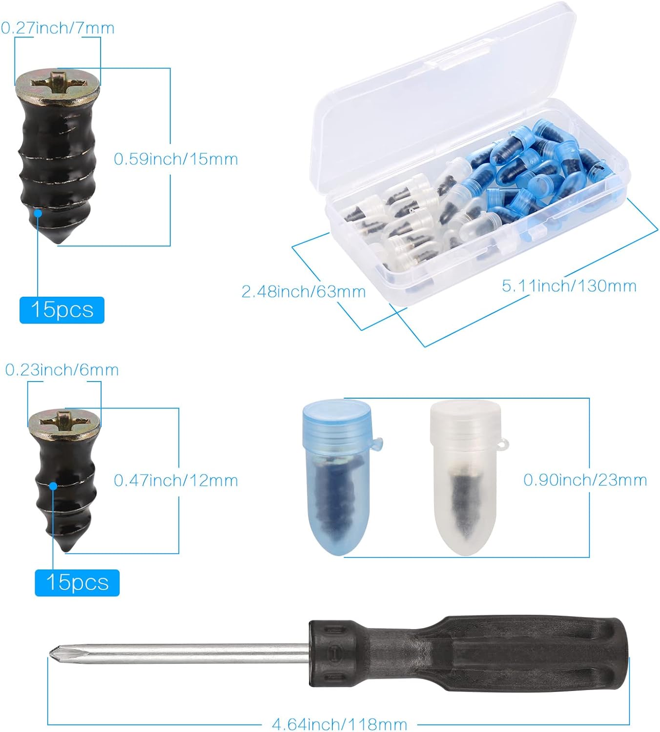 30Pcs Tyre Repair Kit Rubber Nails with Screwdriver, Self-Service Car Puncture Repair Kit