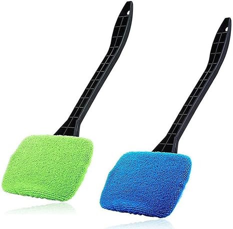 2 Pcs Car Windshield Cleaner Tool with Long Handle and Microfiber Cloth Car Cleaning Kit Home Kitchen Glass Cleaning Brush