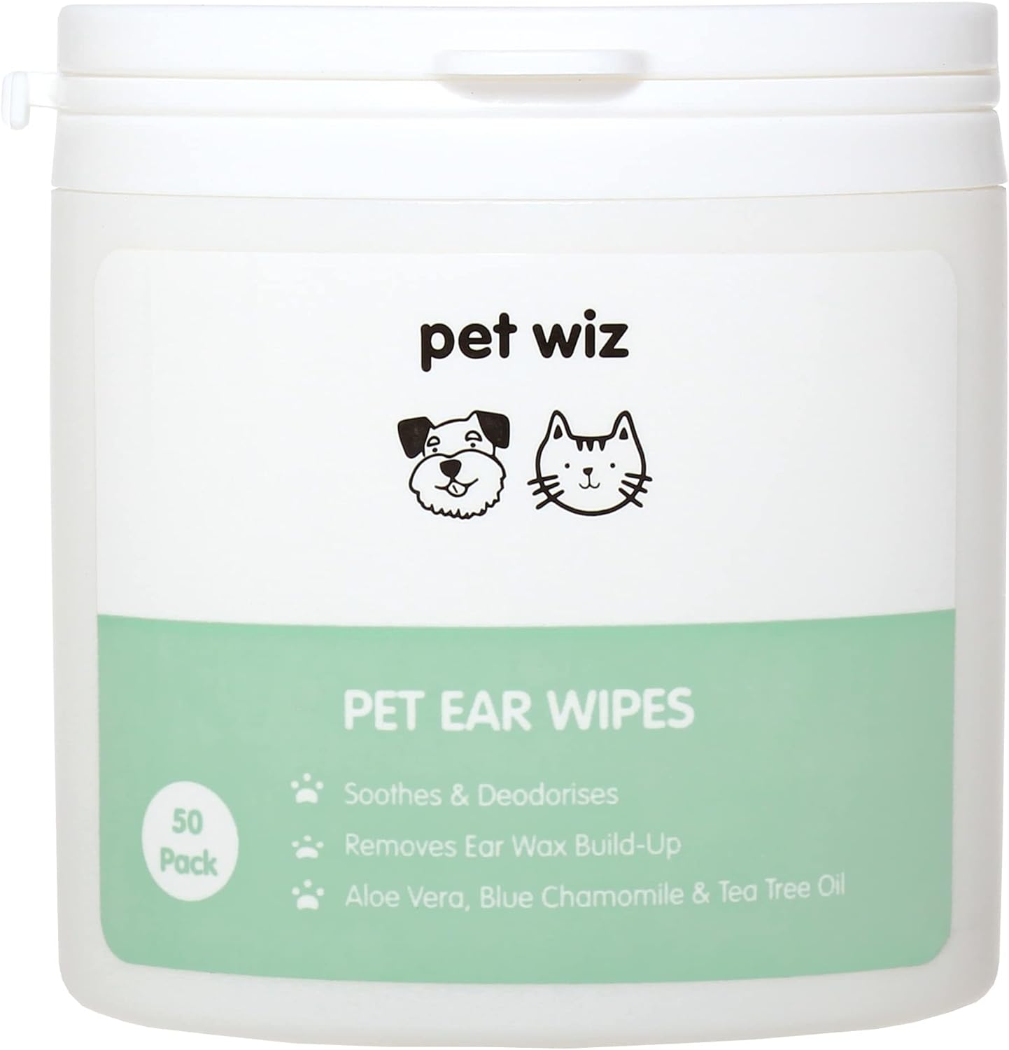 Pet wiz Ear Wipes for Dogs & Cats. Clean, Soothe & Deodorise with Natural Active Ingredients Aloe Vera, Witch Hazel, Tea Tree Oil and Blue Chamomile Extract