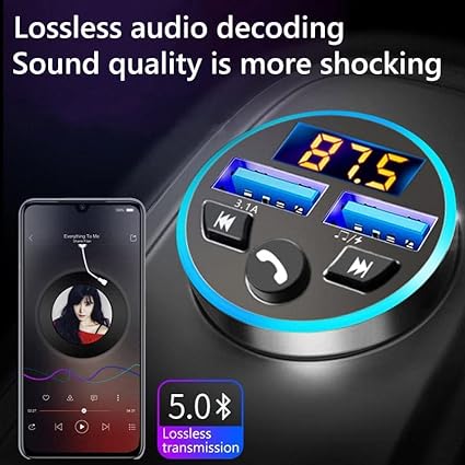 Bluetooth Car Charger, Bluetooth FM Transmitter in-car Wireless Radio Adapter for Music Player, Hands-Free Calling Car Phone Kit