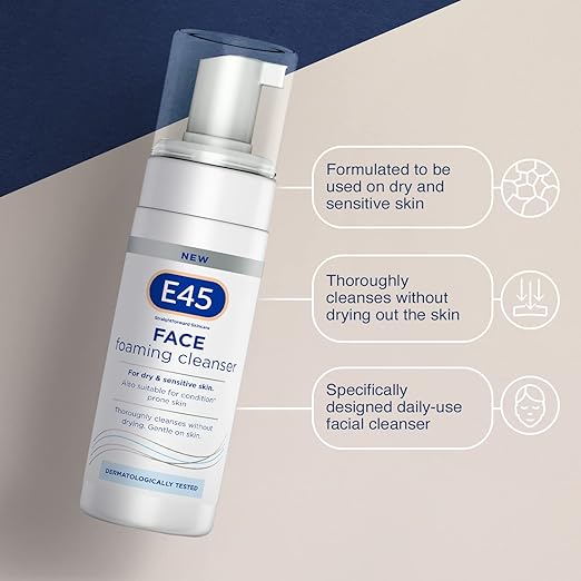 E45 Face Wash Foaming Cleanser – Daily Face Cleanser for Dry and Sensitive Skin – Gentle Facial Cleanser – Removes Excess Oil and Makeup for Clean, Soft Skin