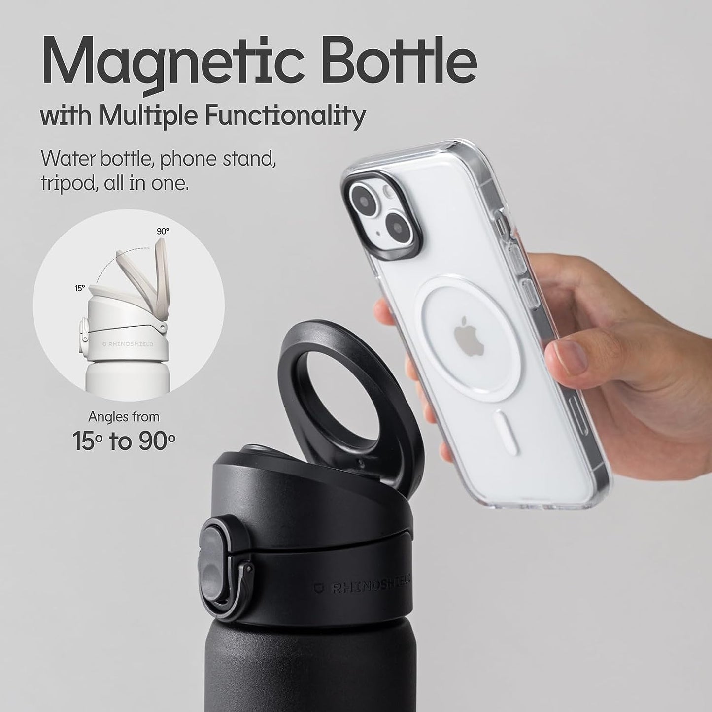 Magnetic Bottle 800ml | Tritan Water Bottle with Straw Lid, Sport Bottle with MagSafe Compatible Handle, Tripod with Adjustable Angles