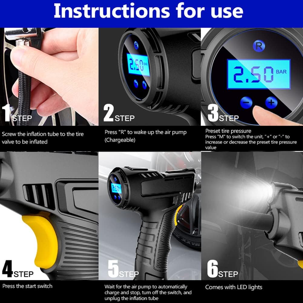 Wireless Car Air Compressor Handheld USB Rechargeable Tire Inflator Digital Display Inflatable Pump Pressure Gauge Car Accessories