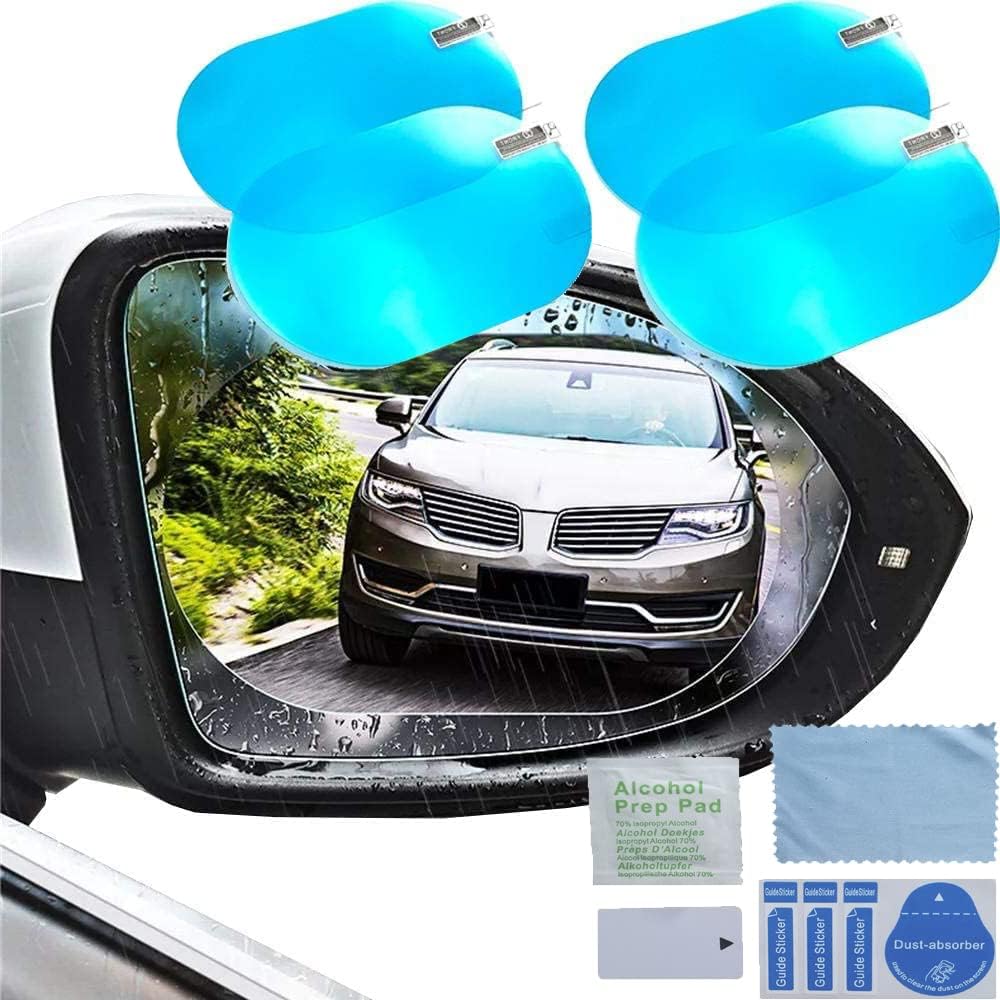 4 PCS Car Rearview Mirror Protective Film, Rainproof Waterproof Anti-Fog Universal Blue Car Mirror Film Sticker