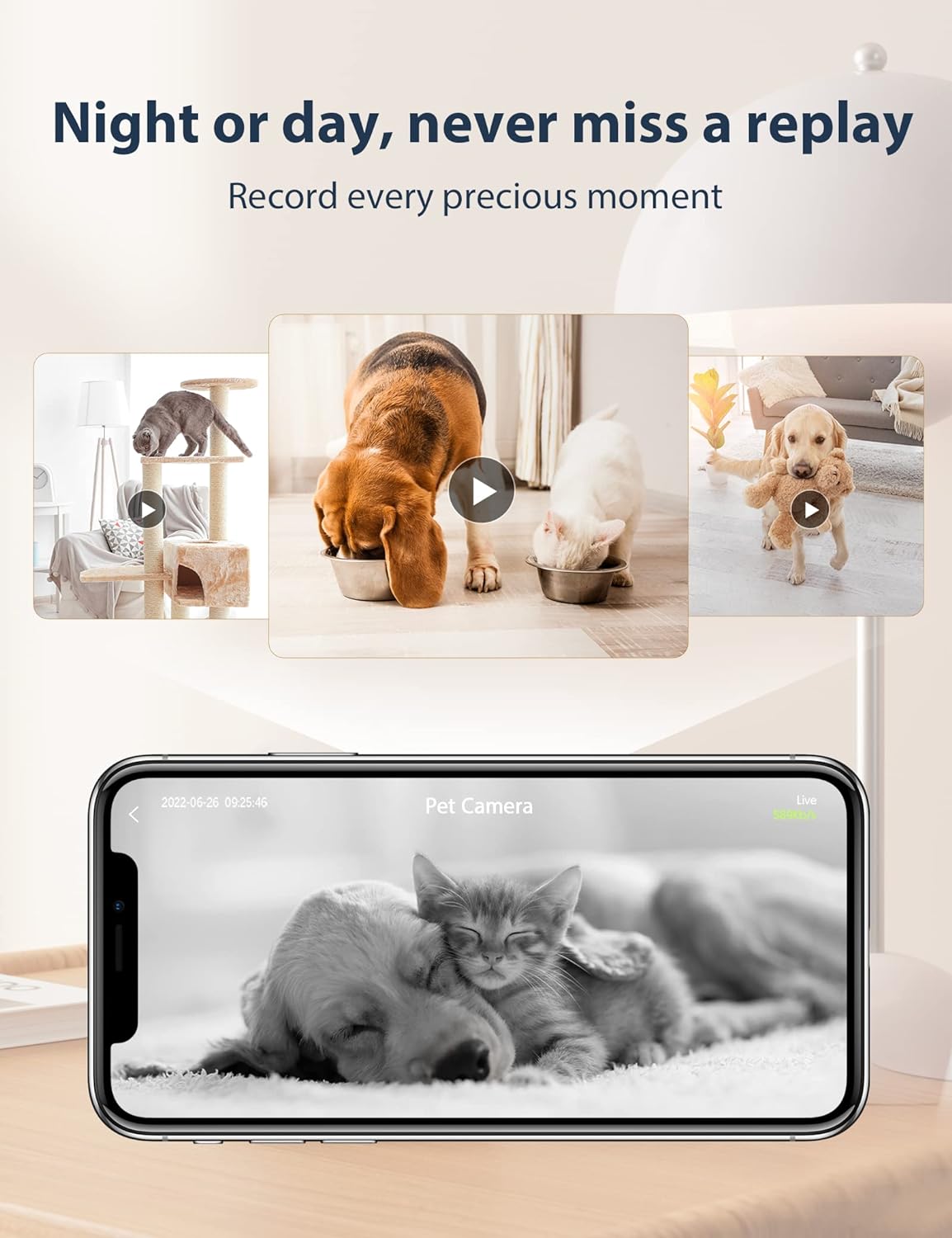 Pet Camera, Dog Camera, Pet Cameras with APP, Cat Camera 1080P, 360° Pan