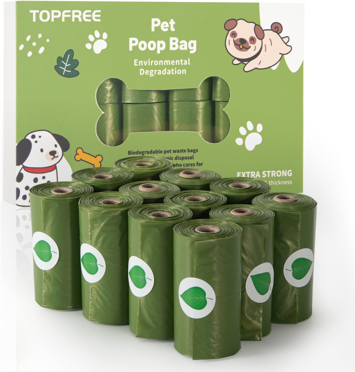 Topfree Poo Bags for Dog Waste, 12 Rolls 180 Dog Poop Bags, Super Strong 100% Leak Proof Biodegradable Dog Poo Bags