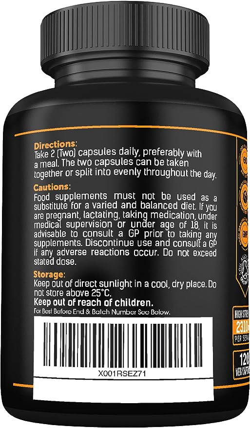 Organic Ashwagandha Capsules 1200mg - Boosted with 1000mg of Organic KSM-66 with 5% Withanolides (from 100mg Extract Ratio 10:1) - Added Organic Turmeric 100mg and Organic Black Pepper