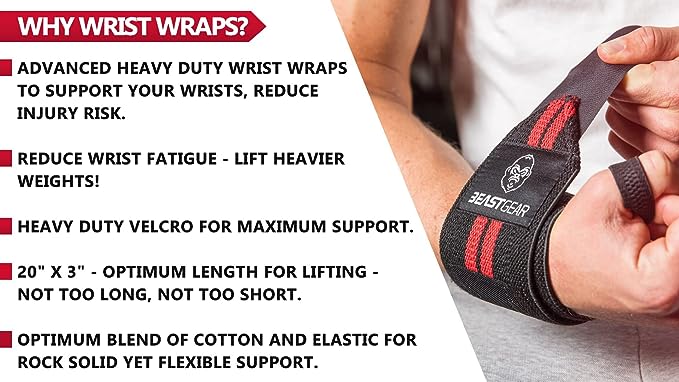 Beast Gear Wrist Wraps – Heavy Duty Professional Standard Weight Lifting Wrist Wraps.