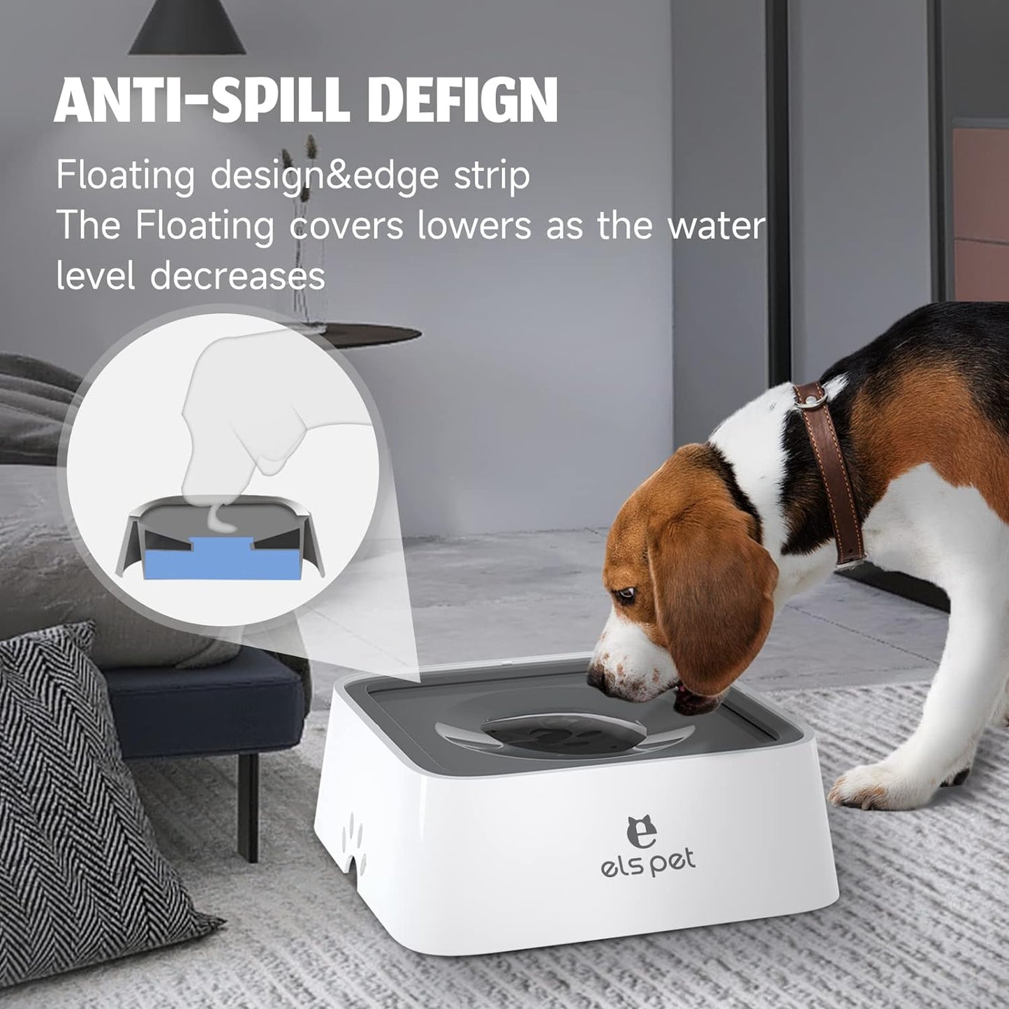 ELS PET Dog Water Bowl with Filter, Non Spill Slow Drink Pet Water Bowl, Non Slip Vehicle Carried Pet Water Bowl for Dog Cat Puppy, 2L Large Capacity