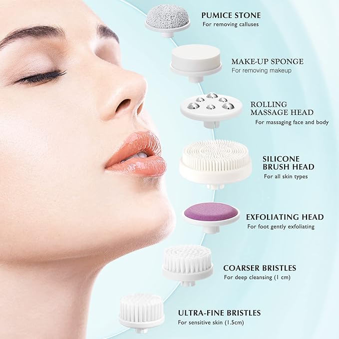 Facial Spin Brush Face Cleansing: 7 in 1 Electric Exfoliator Spinning Cleanser Device Waterproof Gentle Exfoliating, Deep face Scrubbing Skin Care for Women Men Teenage Girls Gifts Set