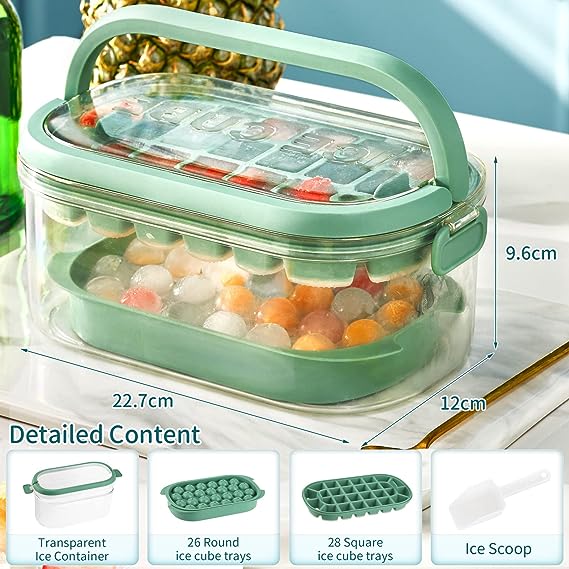 Ice Cube Tray Set With No-Spill Removable Lid and Box for Freezer