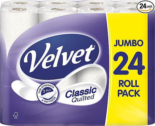 Velvet Classic Quilted Toilet Paper Bulk Buy, 24 rolls