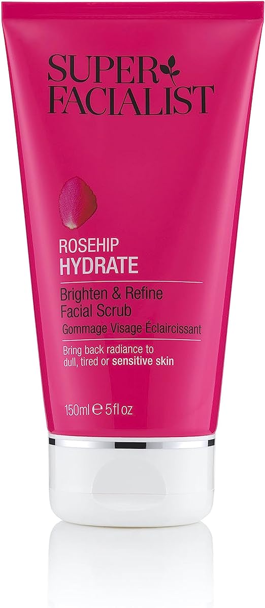 Super Facialist Rosehip Hydrate, Brighten & Refine Face Scrub - Delicate Cleanser & Exfoliator with Shea Butter & Cucumber Oil for Sensitive Skin, Gentle Face Care, Vegan Friendly, 150ml