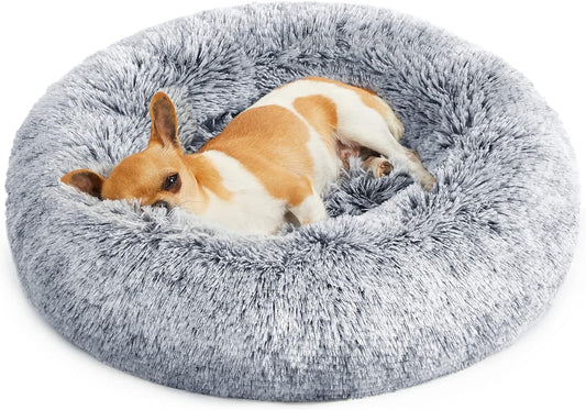 Dog Bed, Donut Cat Bed, Fluffy Calming Pet Bed with Removable, Washable Cover, Soft Long Plush, 50 cm, Grey