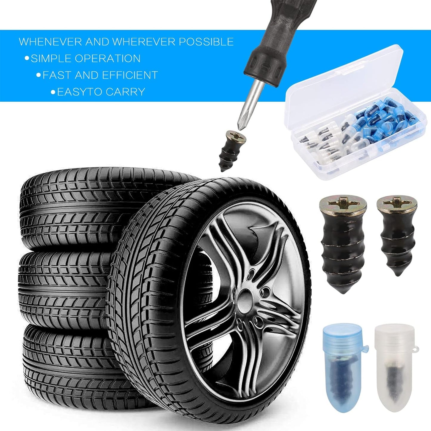 30Pcs Tyre Repair Kit Rubber Nails with Screwdriver, Self-Service Car Puncture Repair Kit