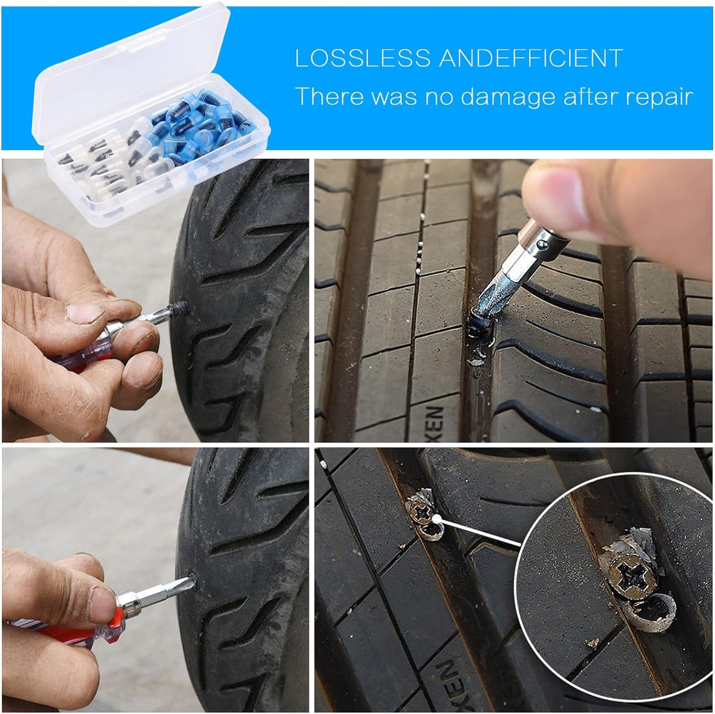 30Pcs Tyre Repair Kit Rubber Nails with Screwdriver, Self-Service Car Puncture Repair Kit