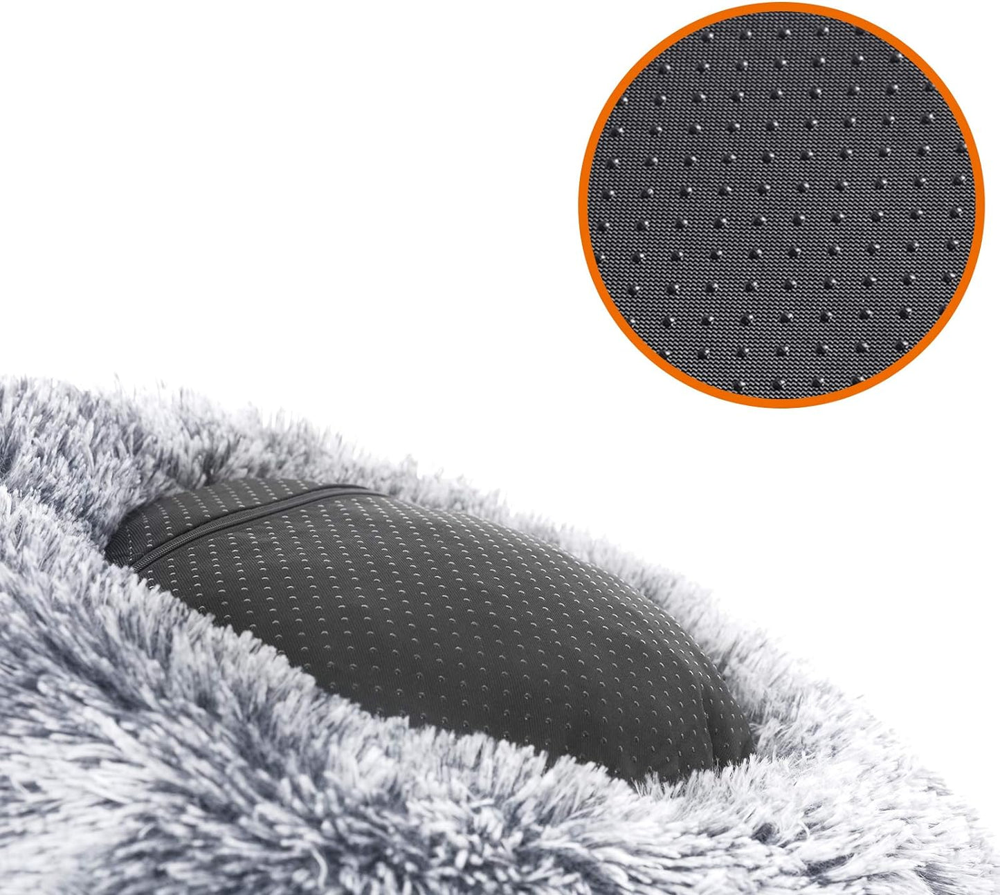 Dog Bed, Donut Cat Bed, Fluffy Calming Pet Bed with Removable, Washable Cover, Soft Long Plush, 50 cm, Grey