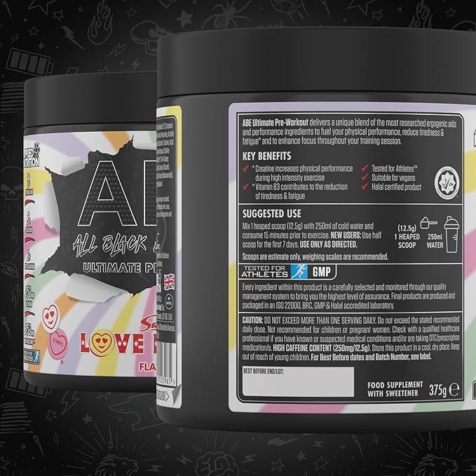 Applied Nutrition ABE Pre Workout - All Black Everything Pre Workout Powder, Energy & Physical Performance with Citrulline, Creatine, Beta Alanine (375g - 30 Servings)