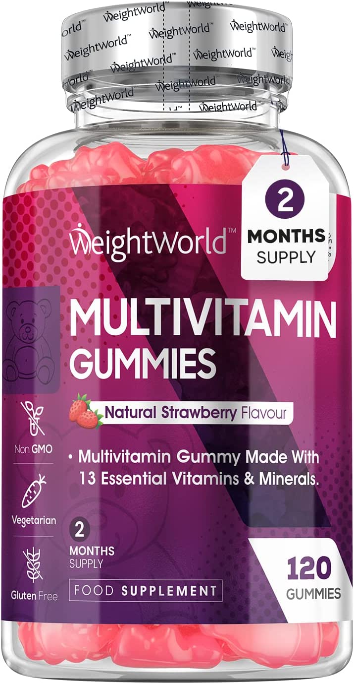 Multivitamin Gummies for Women & Men - 2 Months Supply - 13 Multivitamins & Minerals - 120 Vitamin Gummies - With Vitamin C, A, D, B, Biotin & Zinc - Strawberry Flavoured Chewable Multivitamins Adults