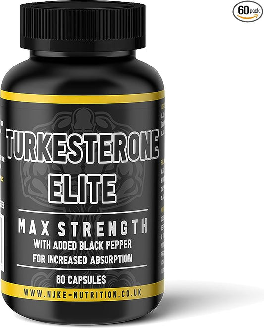 Nuke Nutrition Turkesterone 1000mg - 60 Capsules - 100mg Black Pepper Extract for Faster Absorption - Pure Ajuga Turkesanica Extract - Boost Performance, Recovery & Strength - No Fillers, Batch Tested